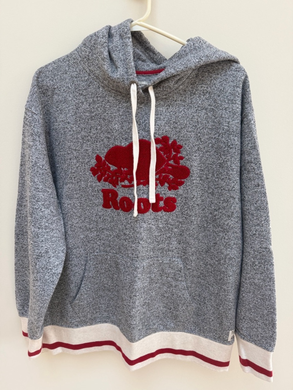Roots Grey Hoodie Sweater with Red Logo and White Trim